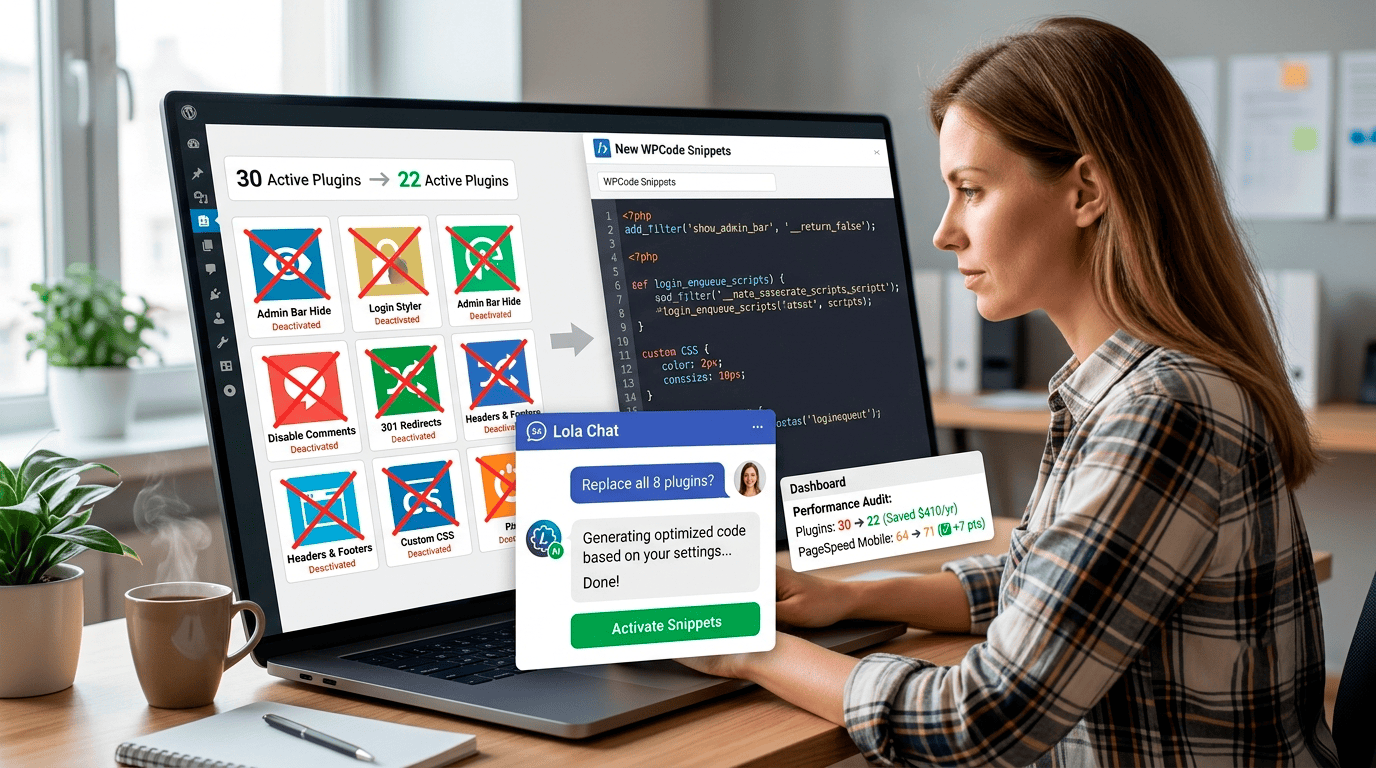 Da 30 plugin a 22: come Lola ha sostituito 8 plugin con snippet di codice in una sola conversazione